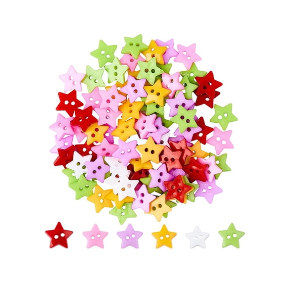 300Pcs 6 Colors Acrylic Buttons 2-Hole Star Mixed Color 12x2mm Hole: 1mm 50pcs/color