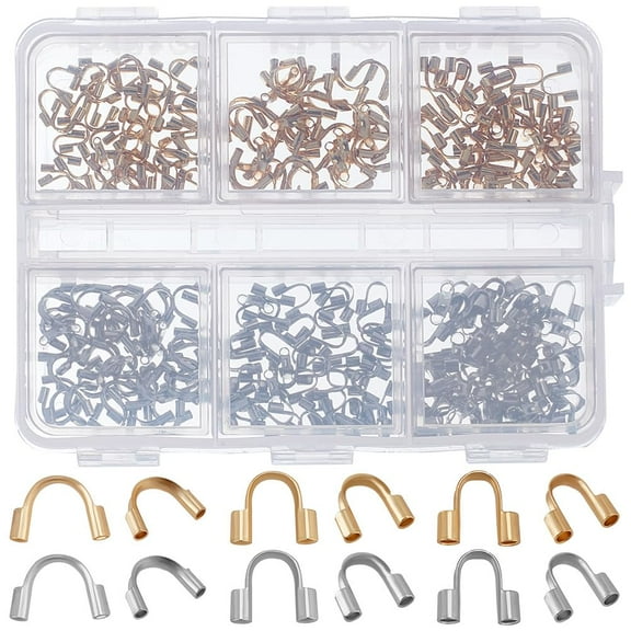 300Pcs 6 Styles Wire Guardian U Shape 18K Gold Sterling Silver Plated 304 Stainless Steel Wire Guard Loops Thread Protector for Jewelry Making Earring Bracelet Necklaces colorful
