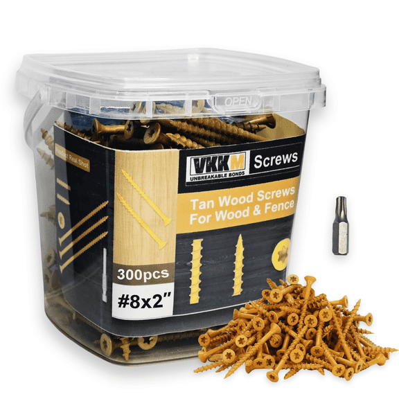 #8*2 Wood Screws, 300pcs / 2lbs Tan Self-tapping Deck Screws for with T25 Drive Bit Included, Exterior Wood Screw for Woodscrafting, Decking and Fencing