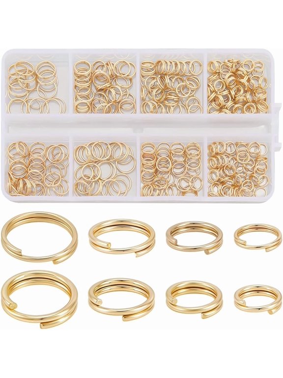 300Pcs 8 Styles Stainless Steel Split Rings Double Loops Rings Real 18K Gold Plated 21~22 Gauge 5~8x1.2~1.4mm Handmade