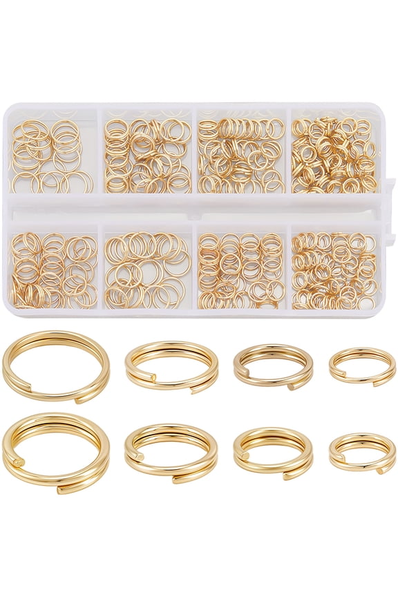 300Pcs 8 Styles Stainless Steel Split Rings Double Loops Rings Real 18K Gold Plated 21~22 Gauge 5~8x1.2~1.4mm Inner Diameter: 3.8~6.6mm