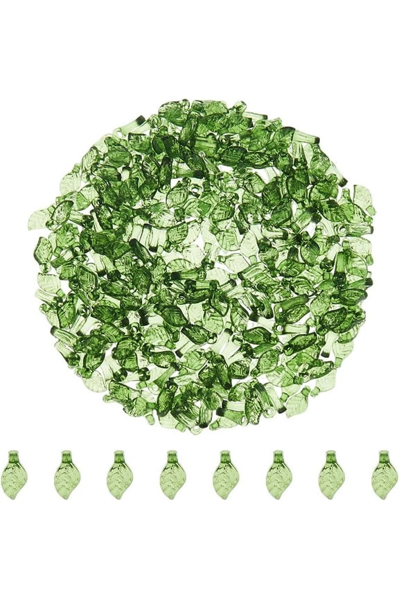 300Pcs Acrylic Leaf Charm Leaf Drops Pendant Leaf Earring Charms Transparent Small Tree Leaves Pendants Spring Charms for Bracelets DIY Jewelry Making Green