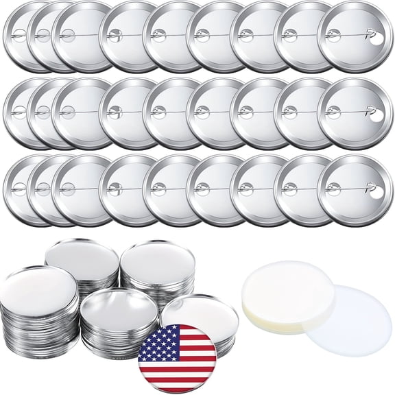 300Pcs Badge Making Supplies Kit, DIY Button Pin Components Set with Metal Shells Clear Films and Back Covers, 2.28 inch Round Pin Badge Parts for Custom Events School Promotion