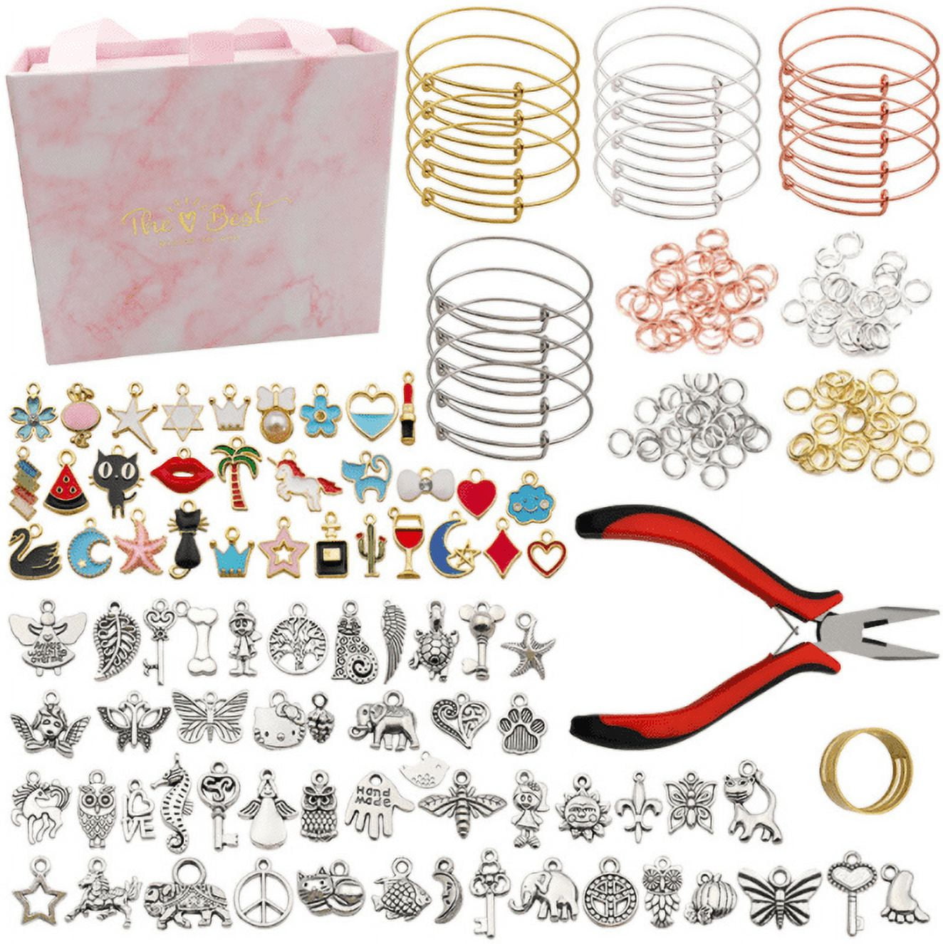 anpaiy 378pcs charm bangle bracelet making kit diy, jewelry making supplies  beads, expandable charm bracelets pendants plier set toy