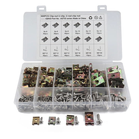 300Pcs Bronze Tone Spring Metal Clip Auto Fastener Clips Iron Nuts Car Door Panel Screw Base U-Type