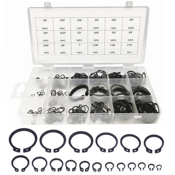 300Pcs C-Clip Circlip External Circlip Snap Retaining Clip Rings Assortment Kit, Alloy Steel Snap Ring Shop Assortment Set, 18 Sizes External Retaining Rings of 1/8"-1-1/4"