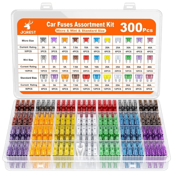 300Pcs Car Fuse Assortment Kit, Replacement for Car/RV/Truck/Motorcycle(2Amp 3A 5A 7.5A 10A 15A 20A 25A 30A 35A 40A)