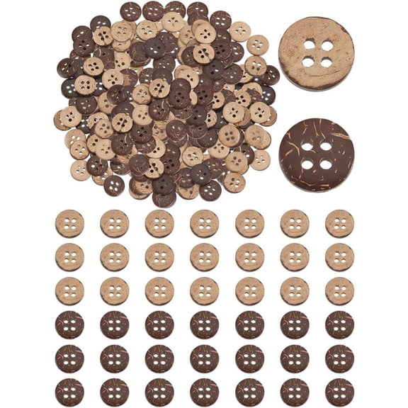 300Pcs Coconut Shell Sewing Buttons 2-Hole Brown Craft Button 13mm Brown