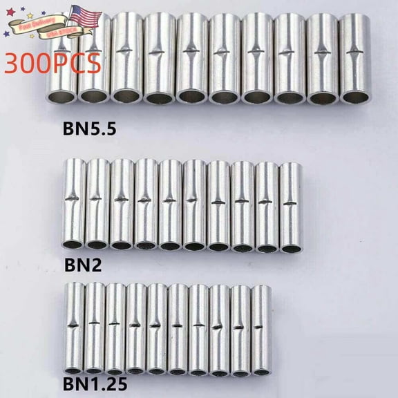 300Pcs Copper Bare Wire Splice Terminals Uninsulated Ferrules Crimp Connectors