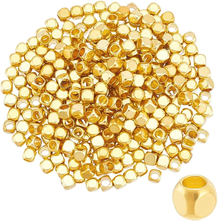 100pcs Large Hole Tube Spacer Beads – Alloy Column Barrel Beads Golden