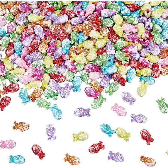 300Pcs Cute Acrylic Beads Koi Fish Beads 15x9mm Beads Candy Color Beads Plastic Animal Loose Beads