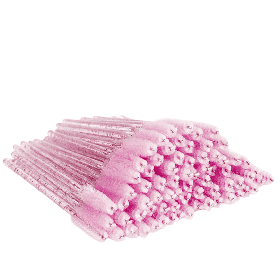 300Pcs Disposable Mascara Wands, Lash Spoolies Eyebrow Brush for Eyelash Extensions, Makeup Applicators Kit with Storage Container, Crystal Pink