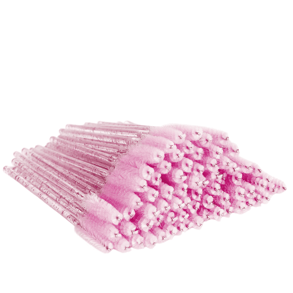 300Pcs Disposable Mascara Wands, Lash Spoolies Eyebrow Brush for Eyelash Extensions, Makeup Applicators Kit with Storage Container, Crystal Pink
