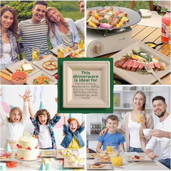 300Pcs Disposable Paper Plates Set, Compostable Plate Sugarcane ...