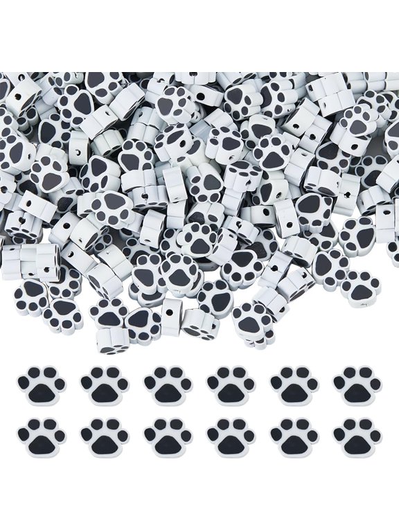 300Pcs Dog Paw Bead Paw Print Polymer Clay Beads Cute Focal Beads Cartoon Beads Animal Footprint Bead for DIY Jewelry Making Necklace Bracelet Keychain Pens