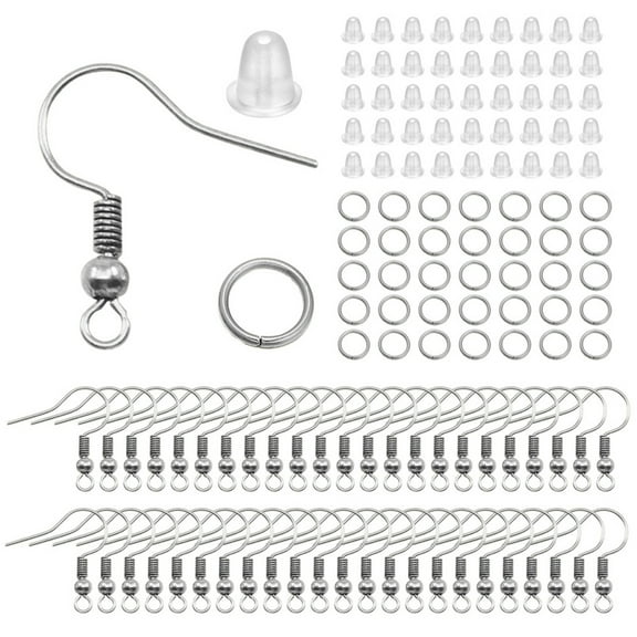 300Pcs Earring Hook Kit Ear Wires Fish Hooks Open Jump Rings Earplugs Set for Earring Making Repair