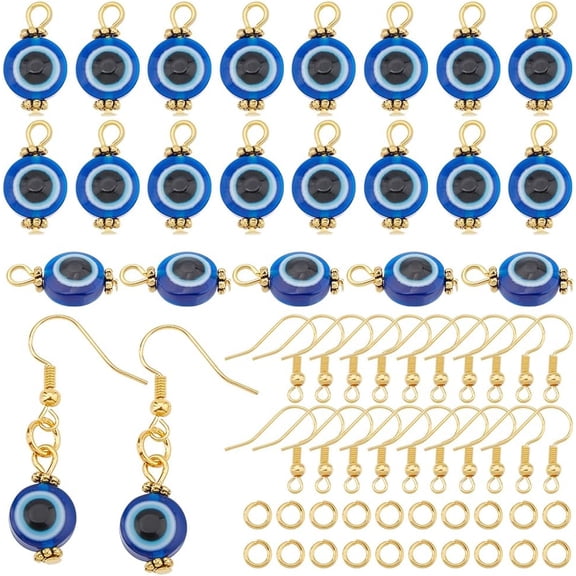 300Pcs Evil Eye Earring Making Kit Evil Eye Resin Beads Pendant with Brass Earring Hooks and Open Jump Rings Blue Evil Eye Charm Kit