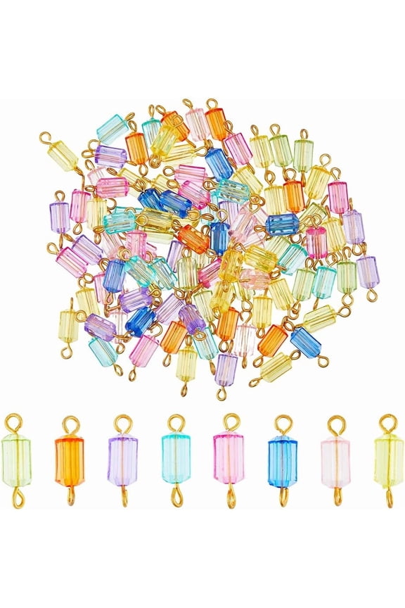 300Pcs Faceted Glass Charms Crystals Beads Links Connectors Transparent Acrylic Connector Charms with Golden Iron Double Loops Polygon Crystal Beads