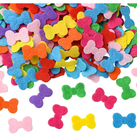 300Pcs Felt Patch Felt Embellishments Assorted Colorful Small Bowknot Tie Shapes Soft Non Woven Fabric Cloth Pieces Pads Accessories