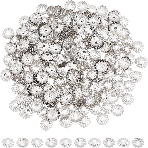 300Pcs Flower Bead Caps Stainless Steel Bead Caps 6mm Diameter Bead Cone Metal Flower End Caps
