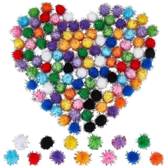 300Pcs Glitter Pom Poms Tinsel Pompom Bulk Colorful Fibre Sparkle Ball Soft Fluffy Decor Round Fuzzy Tinsel Balls Glitters Pompoms for DIY Art Crafting Cat Pet Holiday Party Decor(1CM)