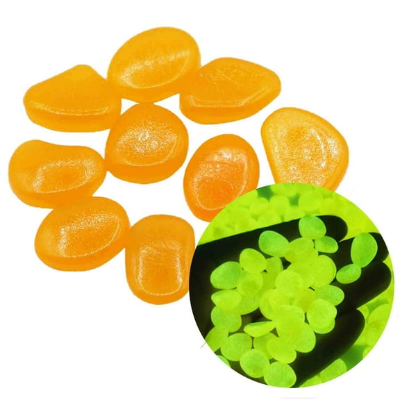 300Pcs Glow in The Dark Pebbles Stones, DIY Decorative Luminous Stones, for Garden Lawn Yard, Pathway, Potted Plants, Fish Tank, Aquarium, Orange