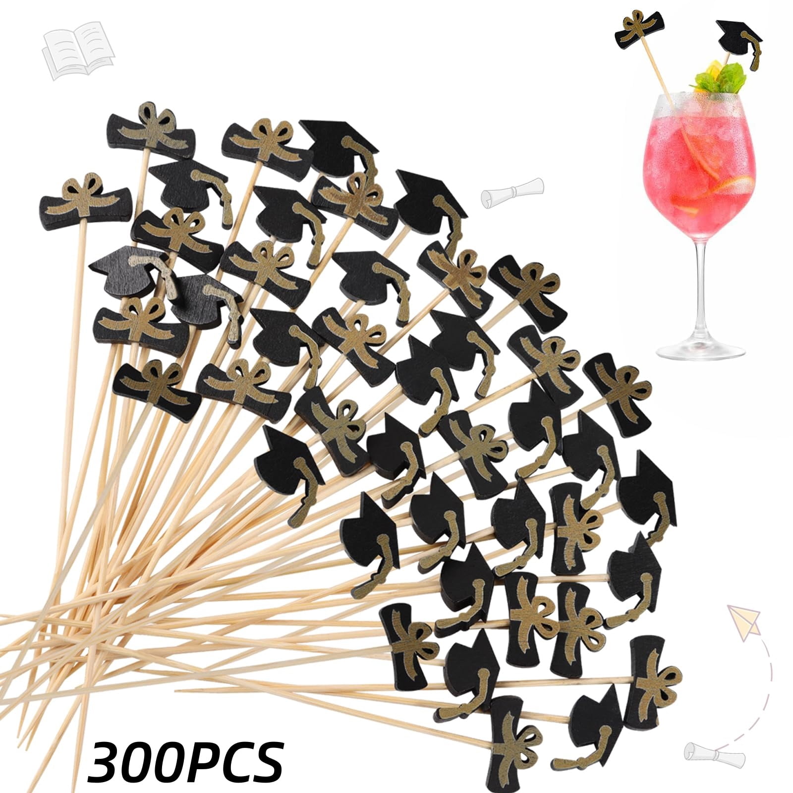 300Pcs Graduation Cocktail Picks 4.7in Food Sticks for Appetizers