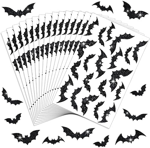 300Pcs Halloween Bat Labels Stickers 15 Sheet Self-Adhesive Black ...