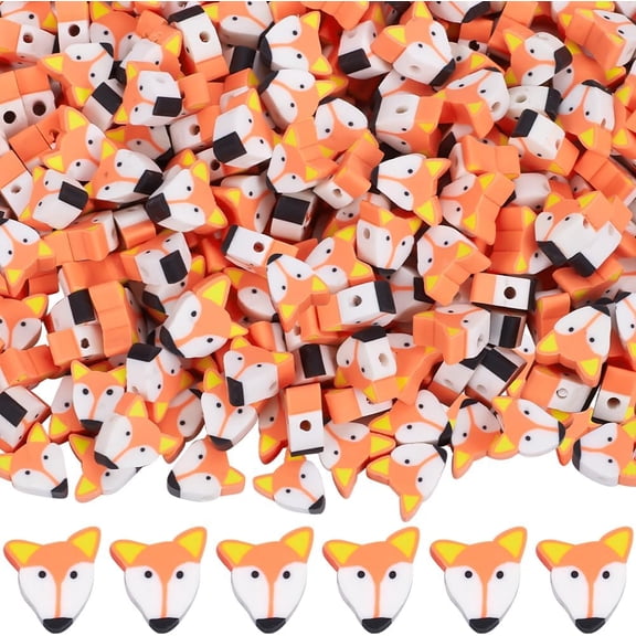 300Pcs Handmade Polymer Clay Beads Fox 9x8.5x4mm Hole: 1.6mm Colorful