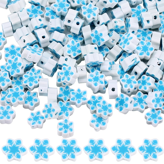 300Pcs Handmade Polymer Clay Beads Snowflake Deep Sky Blue 7~10x7~10x4~5mm Hole: 1.6~2mm 300pcs/set
