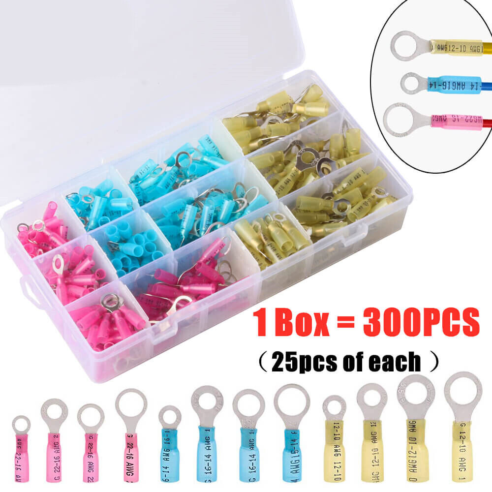 300Pcs Heat Shrink Wire Connectors M5/M6/M8/M10 Ring Spade Crimp Terminals
