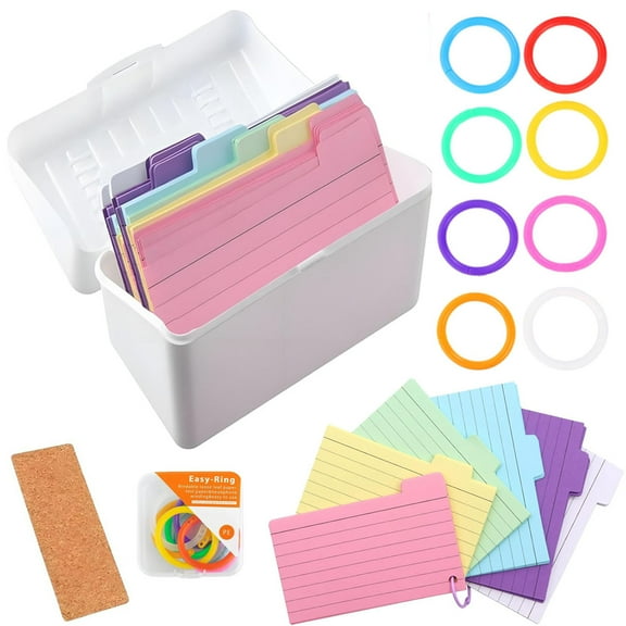 300Pcs Index Cards, 3" x 5" Ruled Index Cards with Ring, Colored Lined Flash Cards with Storage Box, Both Sides Note Cards Study Cards, Memo Scratch Pad for Office School Home (6 Colors)
