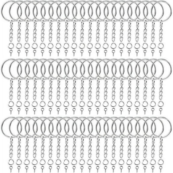 300Pcs Keychain Clip, Keychains Bulk, Iron Keychain Rings with Chain and 100Pcs Open Jump Ring with 100Pcs Screw Eye Pins for Crafts and Jewelry Making, Silver