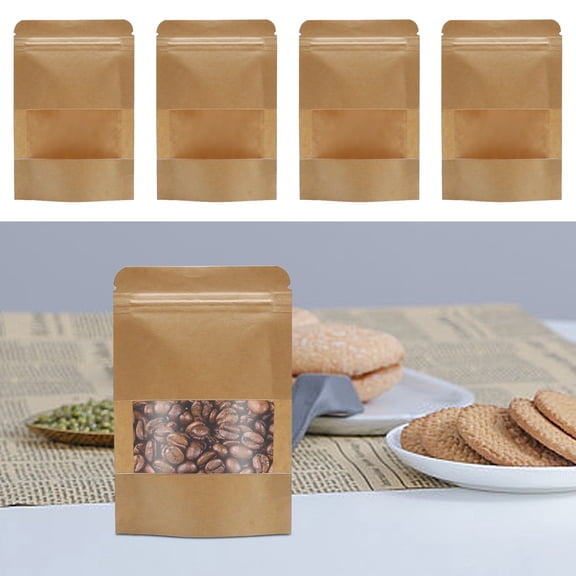 300 Count 4x6 Inch Kraft StandUp Bags, Window Zipper Food Storage Pouches Heat Sealable for Snack Coffee Nut Packaging