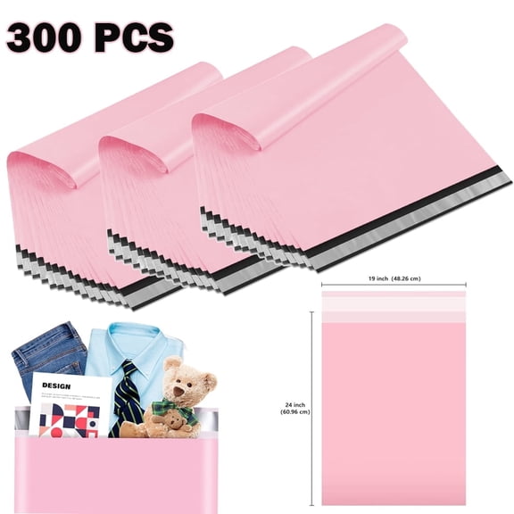 300Pcs Large Poly Mailers, 19 x 24 inch Pink Waterproof and Tear-Proof Self Adhesive Large Shipping Bags, Strong Thick Mailing Bags for Clothing, Small Business