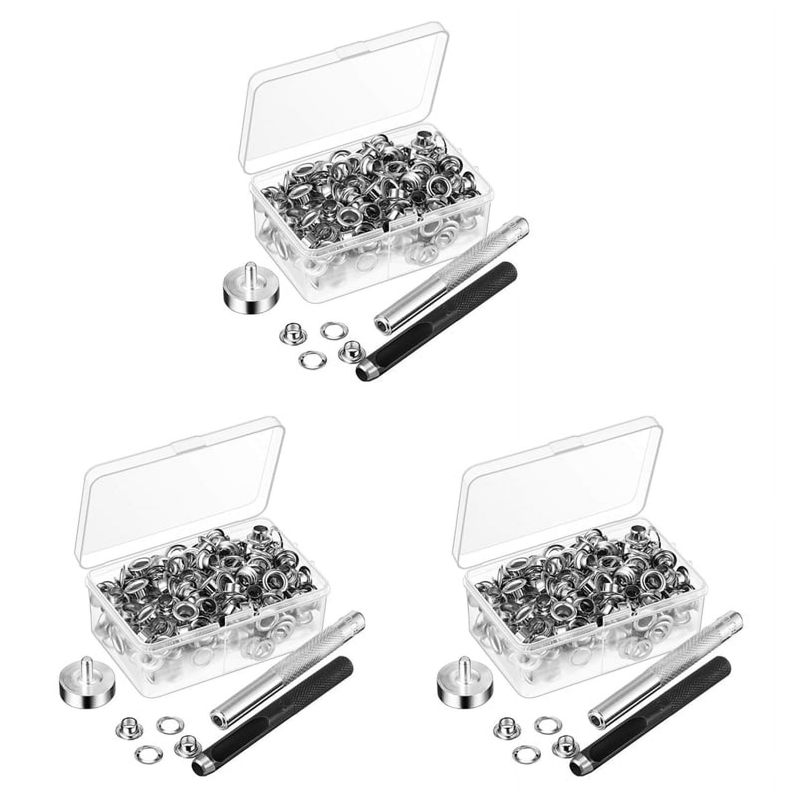 300Pcs Metal Eyelets Set 6mm Grommet Rings Kit with Mounting Punch Rod for DIY Accessories Leather Craft Clothing Repair