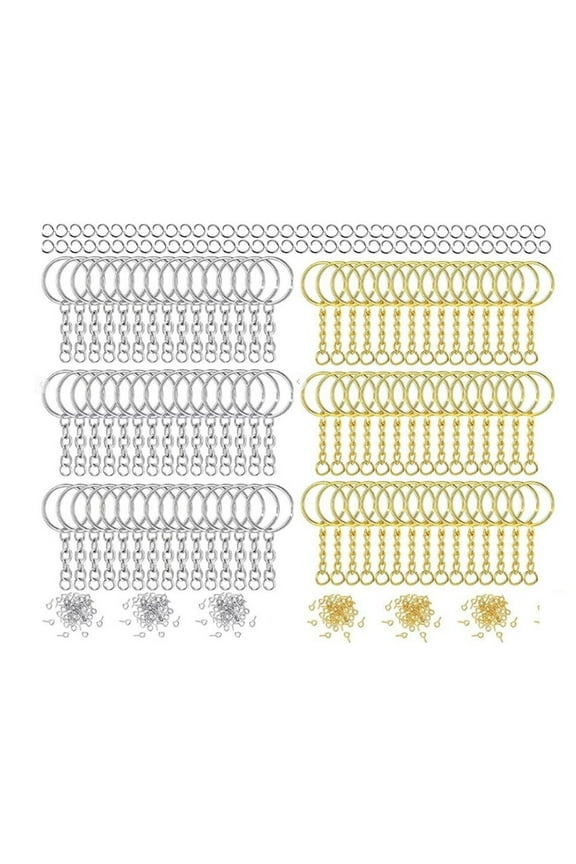 300Pcs Metal Key Chain DIY Making Rings Kit with Flat Key Rings Open Jump Rings