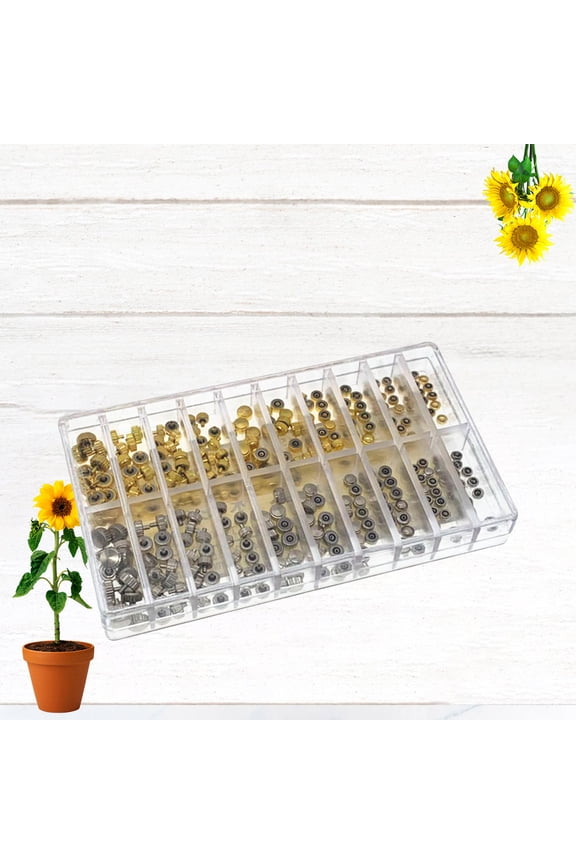 300Pcs Metal Watch Crowns Set Waterproof Dome Flat Head with Separate Compartments for Easy Repair
