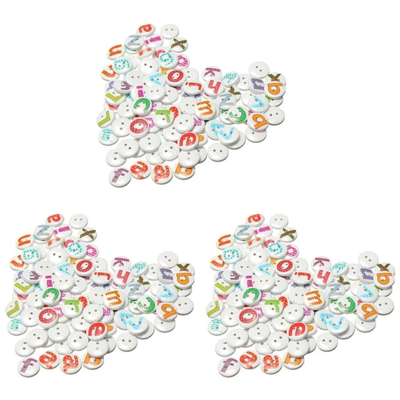 300Pcs Mixed Painted Letter Alphabet Wooden Sewing Button Scrapbooking