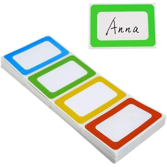 300Pcs PVC Name Tag Blank Stickers Writable Decals Self Adhesive Label Plastic Stickers for Name Address Crafts Gift Wrapping Rectangle Yellow Blue Green Red 89x56mm 1roll