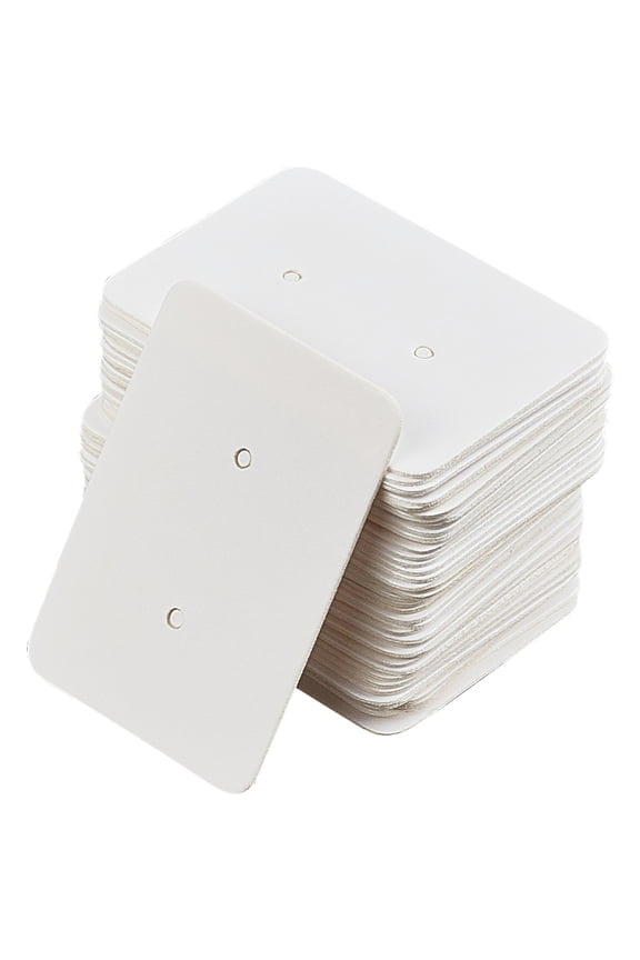 300Pcs Paper Jewelry Earring Display Cards with Hanging Hole Rectangle White 35x25x0.5mm