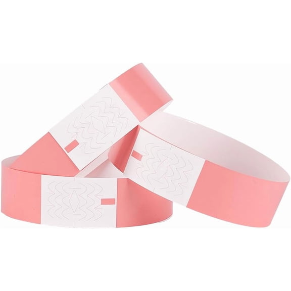 300Pcs Pink Event Wristbands Waterproof Paper Wrist Bands Neon Colored Adhesive Identification Bracelets Adjustable Lightweight Hand Bands for Party Event Concert Bulk Wrist Bands 10 x 0.8In Pink