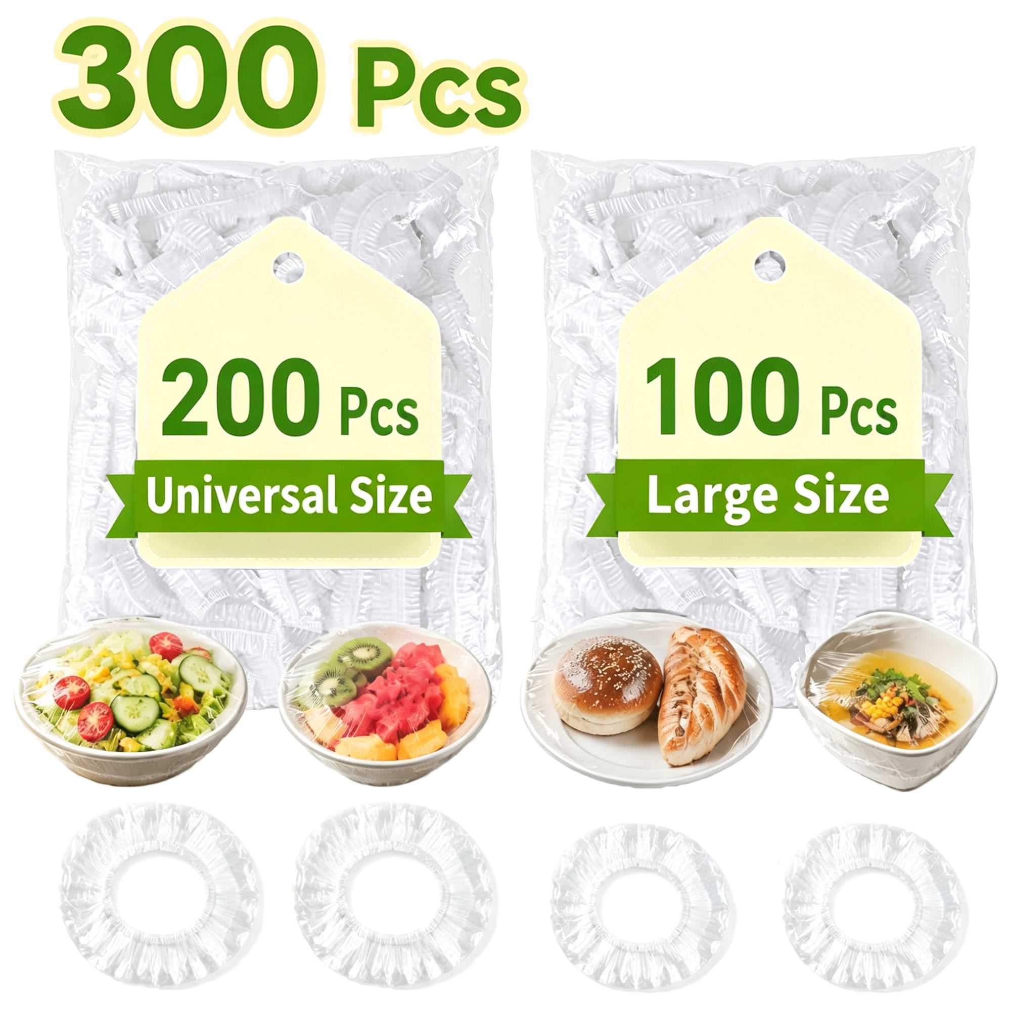 300 Pcs Stretch Bowl Covers, 2 Sizes Disposable Plastic Bowl Covers, Elastic Food Storage Covers, Plastic Bowl Lids for Leftovers, Fruit, Salad, Kitchen, Refrigerator, Outdoor Picnic