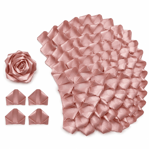 300Pcs Premade Satin Ribbon Rose Petals Half-Finished for Eternal Rose DIY Ramos Forever Flowers Bouquets Everlasting Floral, for Wedding, Anniversary, Engagement (300 Pcs Bean Pink)
