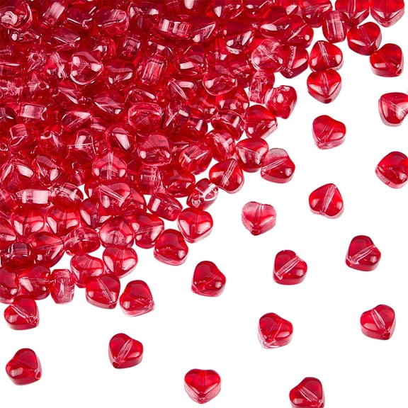300Pcs Red Heart Shaped Glass Beads Transparent Spacer Beads Valentine Small Lampwork Loose Smooth Spacers Findings Accessories
