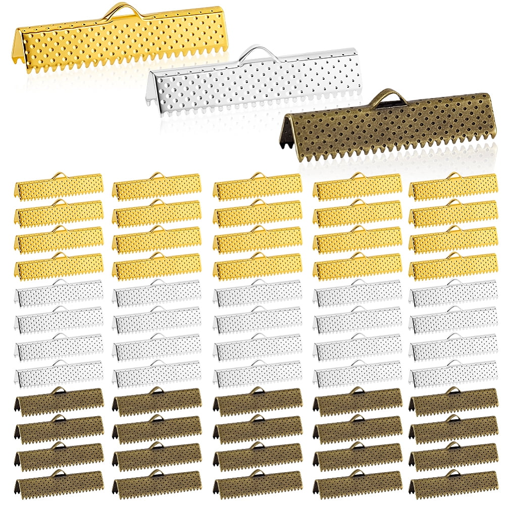 300Pcs Ribbon Crimp Clamp Ends 3 Colors Cord Ends Fasteners Clasp 30mm Iron Bracelet Bookmark Pinch Crimp