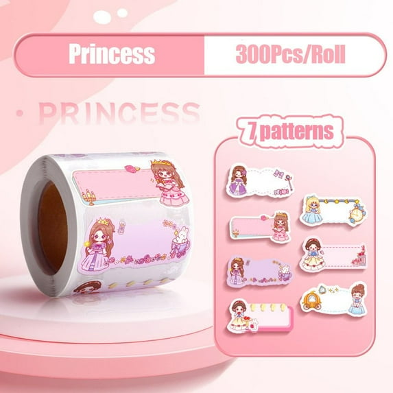 300Pcs/Roll School Durable Self-adhesive Student Stationery Handwritten Name Sticker Labels Sticker Tag Sticker Custom PRINCESS