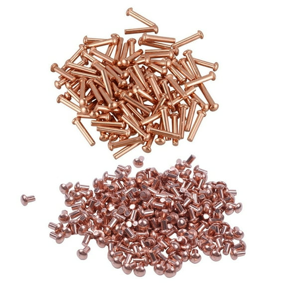 300Pcs Round Head Copper Solid Rivets Fasteners - 200Pcs 5/64 x 1/8 Inch & 100Pcs 5/64Inch x 25/64Inch,300 x Copper Solid Rivet,Copper