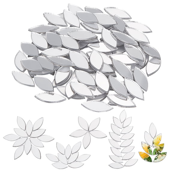 300Pcs Self-Adhesive Acrylic Mosaic Tiles Mirror Effect Tiles for Wall Decoration DIY Craft Leaf 11x4.7x0.8mm for DIY