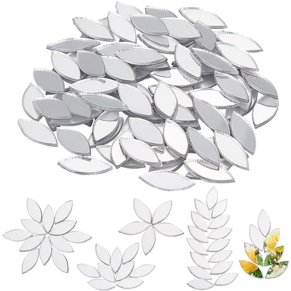 300Pcs Self-Adhesive Leaf Mosaic Tiles 0.4x0.2 Inch Mirror Mosaic Tiles 0.8mm Thick Mini Acrylic Mirror Tiles Silver DIY Mirror Mini Mirrors for Crafts Art Wall Door Home Decorations